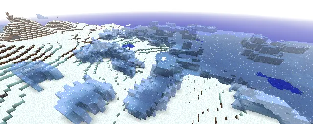 Frozen biome filled with glaciers in the middle. A frozen ocean extends to the top right