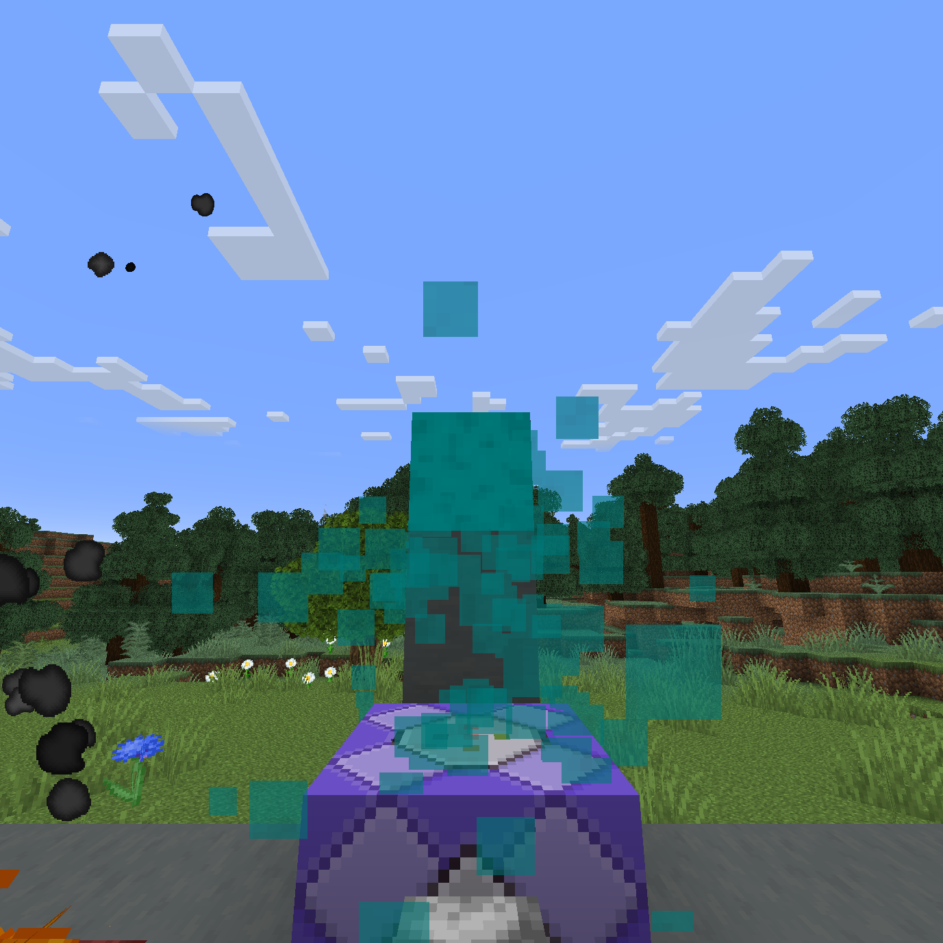 cyan transparent particles