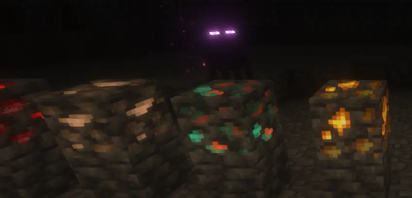 3D Glimmering Ores shown in dark cave