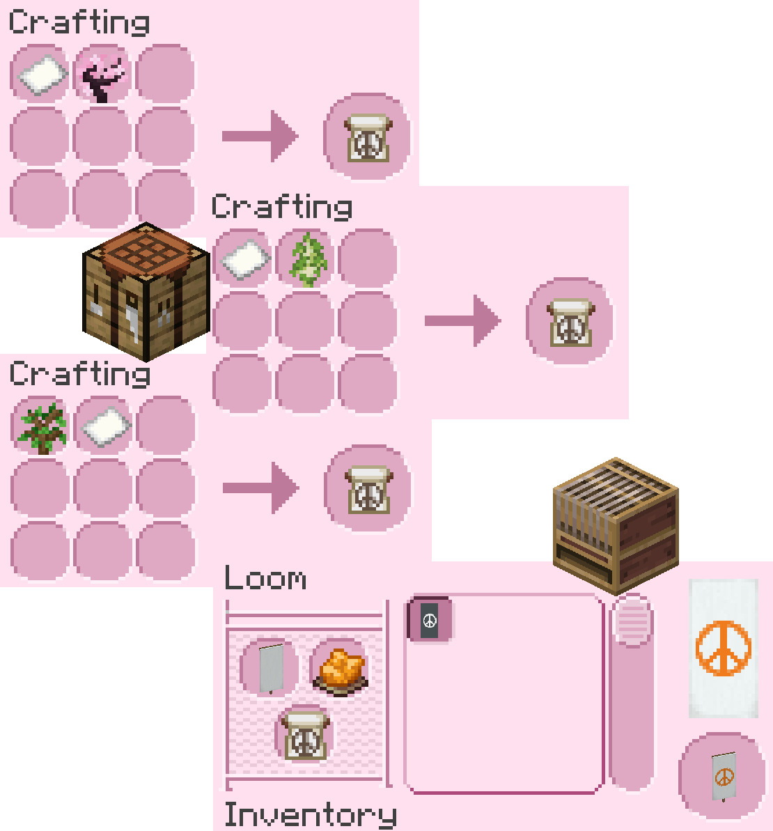 Recipe of peace banner pattern and a preview of the peace banner pattern in the loom