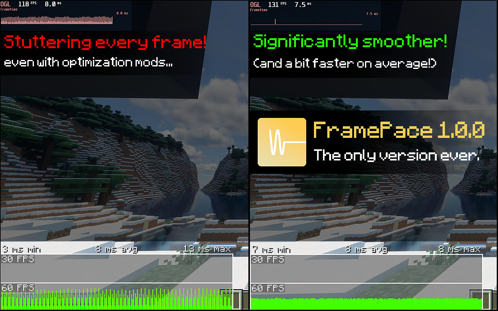 FramePace frame graph comparison