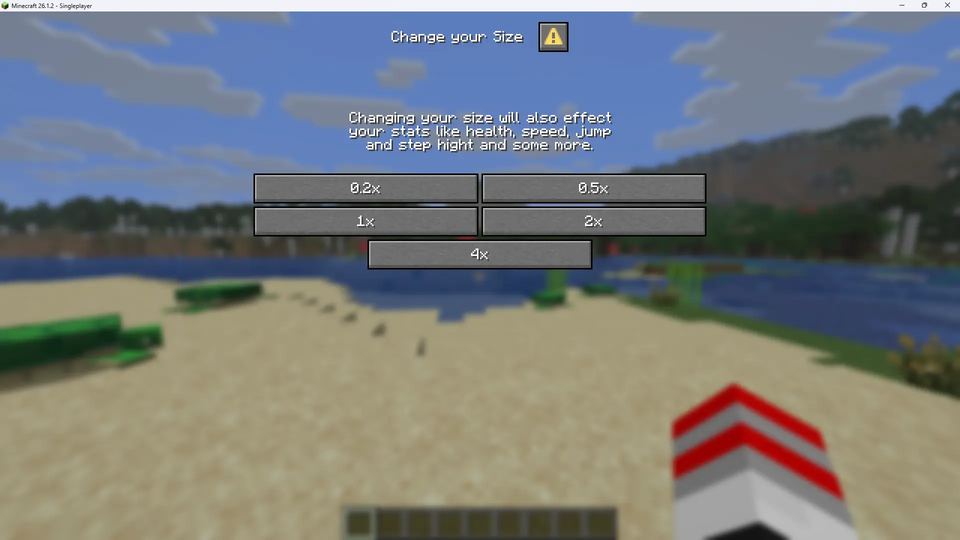 Picture showing the change your size menu with five differrent options to change the players size.