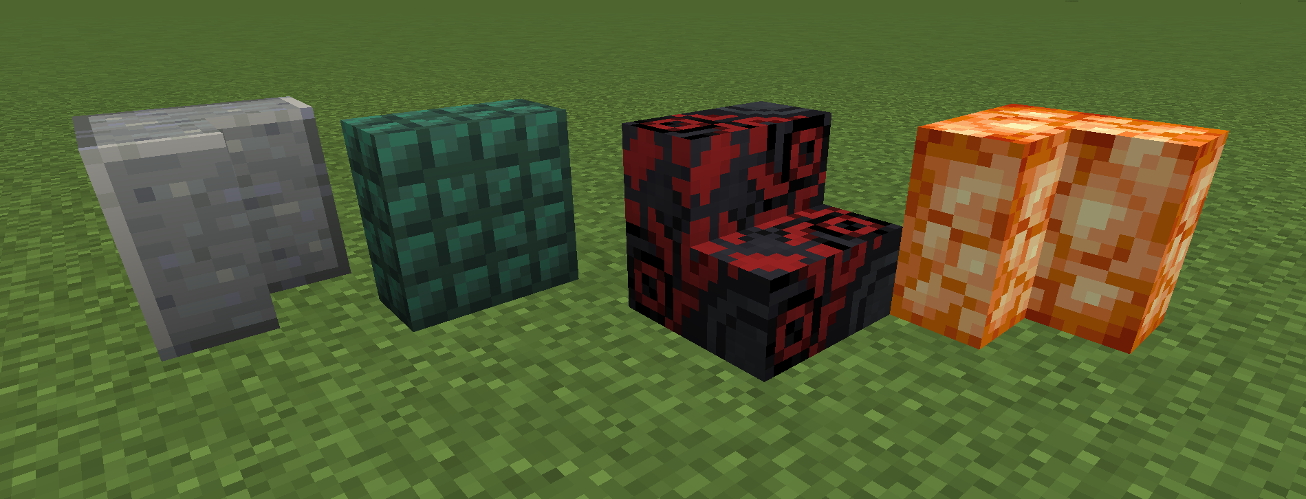 A close-up in-game screenshot showing the detailed textures of the mod blocks