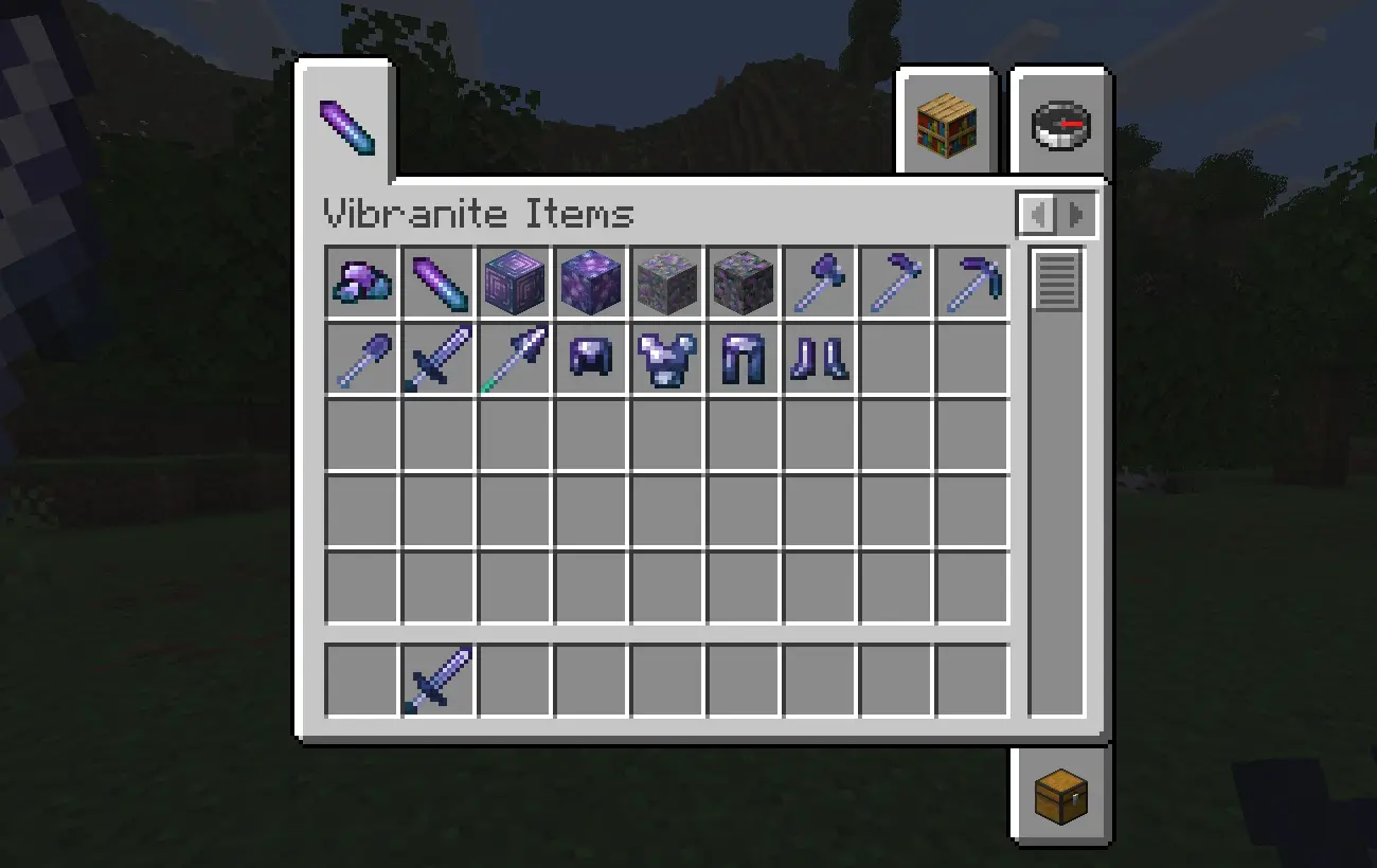 image of the creative mode menu containing all the vibranite items