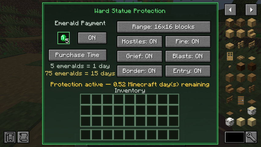 Ward Statue interface with configurable options