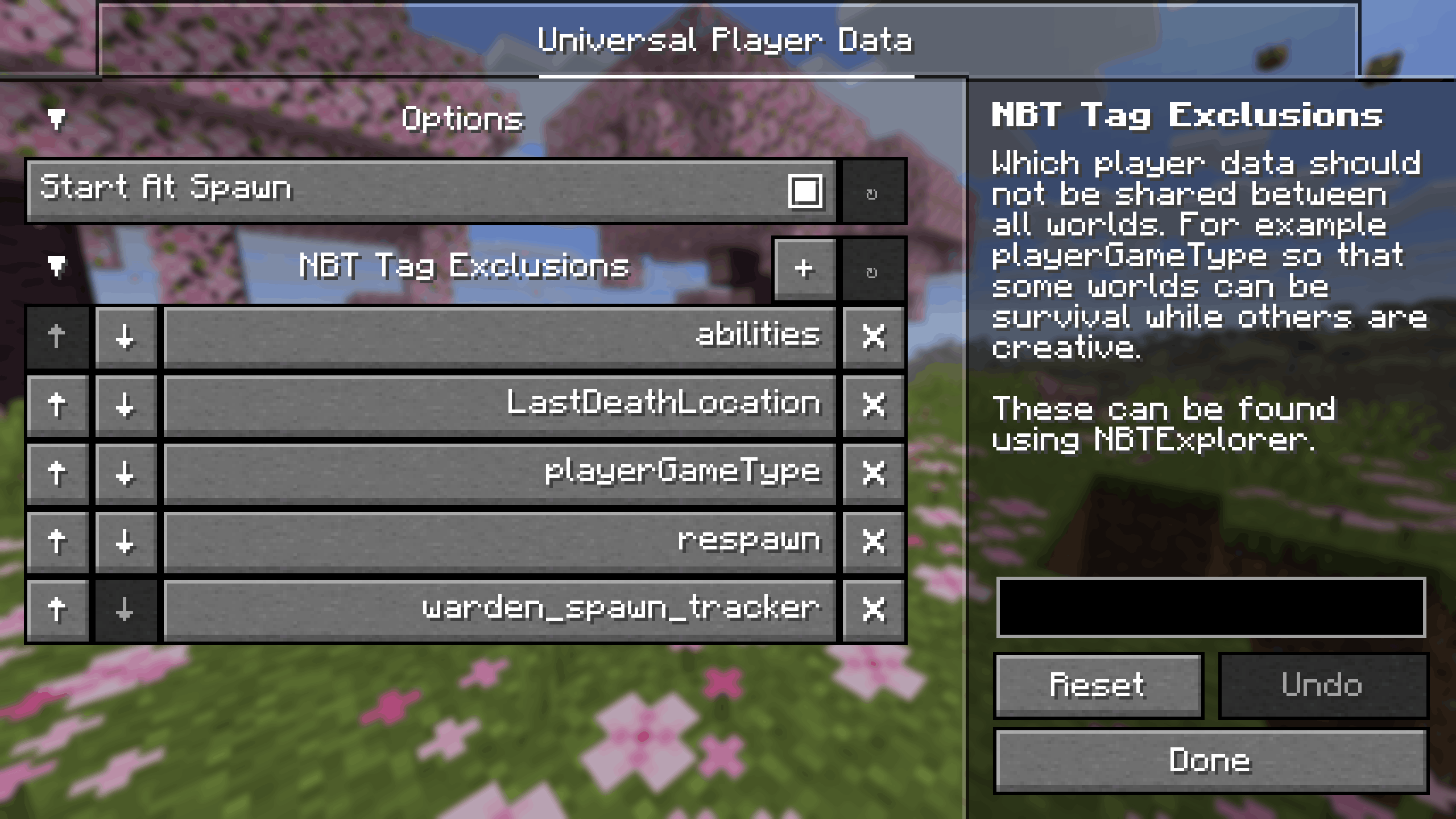 The mod's config menu within mod menu
