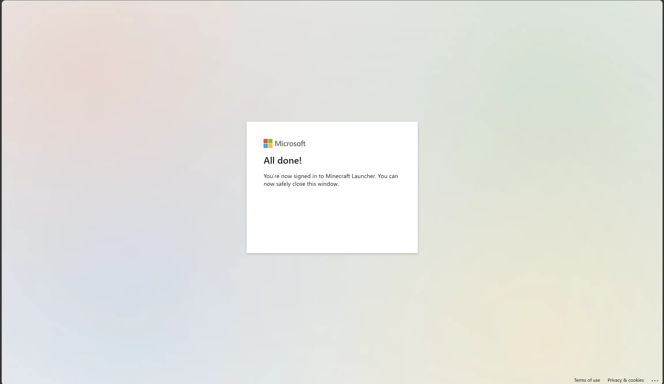 Session refreshed confirmation screen