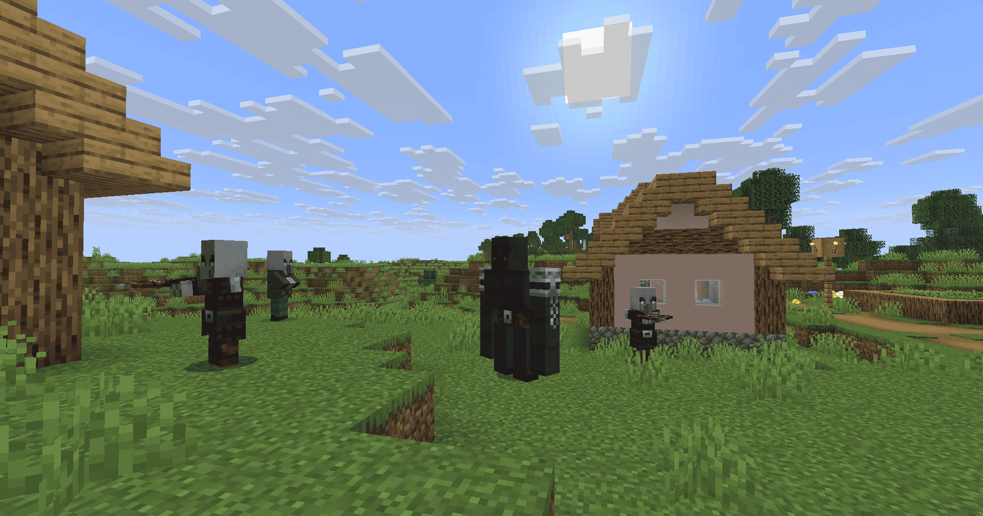 Titan, with other raid mobs, in a village