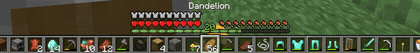 Minecraft gameplay showing Endless Hotbar in wide mode, with the hotbar stretched across the bottom of the screen while switching between items.