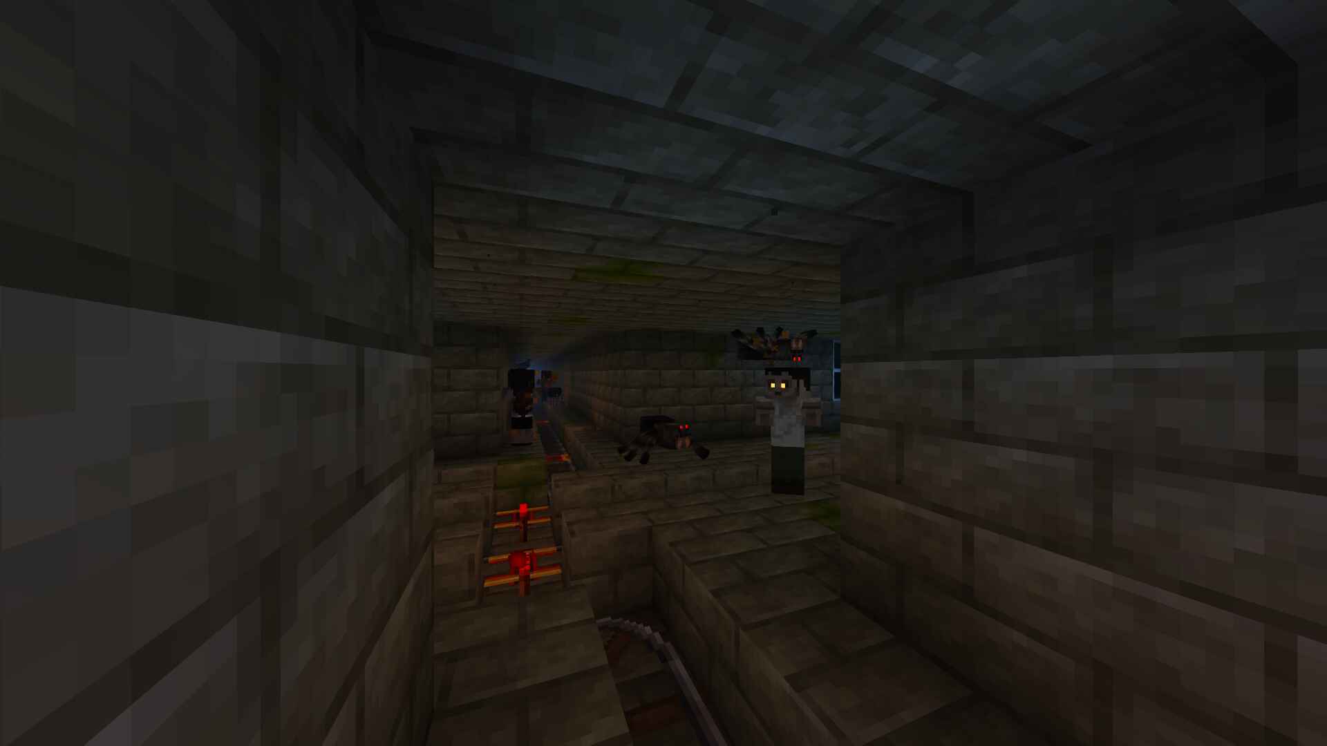 Zombies and spiders in a dark underground tunnel