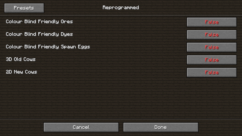 The options screen