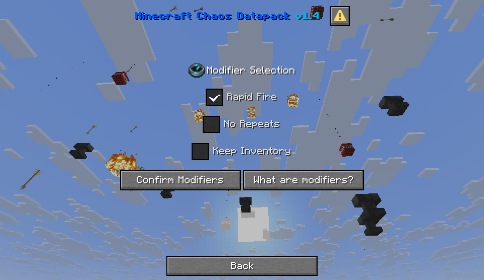 Minecraft Chaos Datapack Modifiers Menu