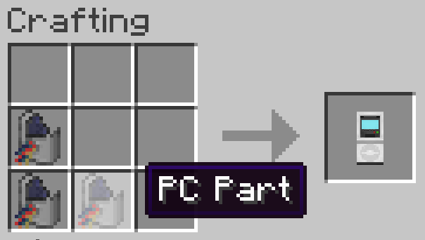 The crafting recipe for a PC using PC parts