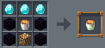 Bottomless lava bucket recipe. Three diamonds in the top row, a lava bucket in the center, a glowstone block below the lava bucket, and obsidian in each of the remaining slots.