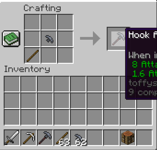 The Image shows how to craft a Hook Axe