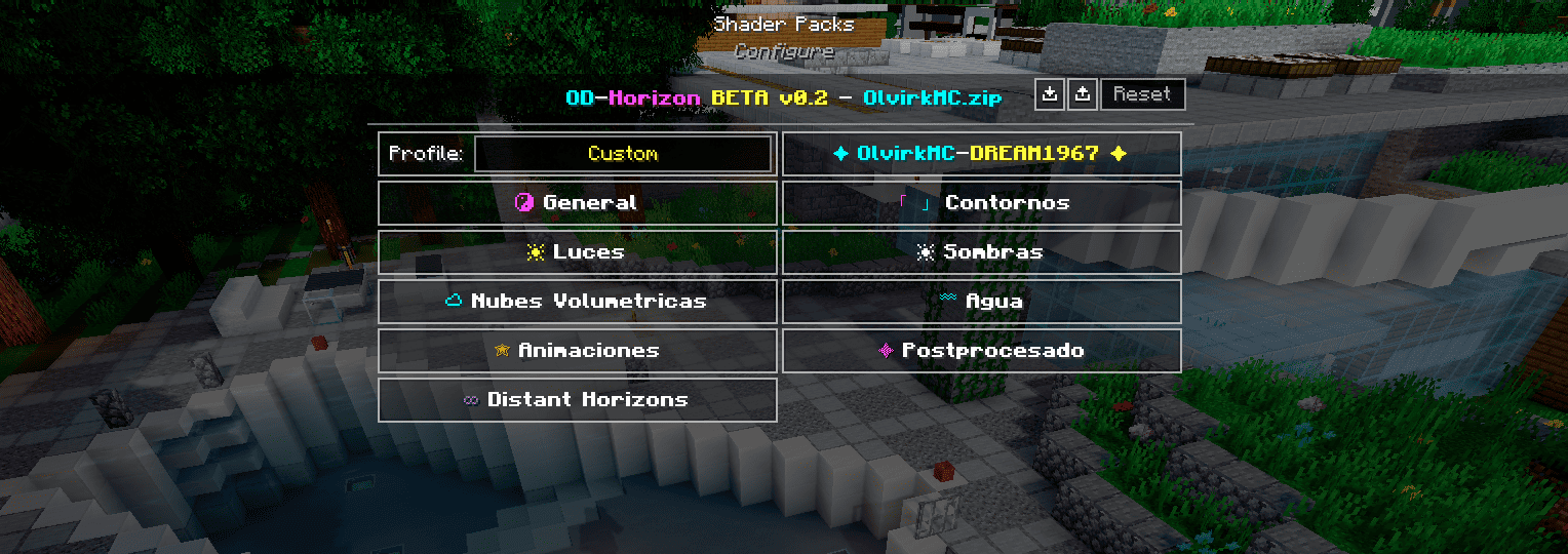 Displays all shader settings and configuration sections.