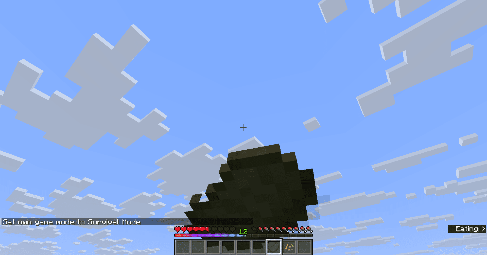 Player eating a Rotten Steak, looking at the sky