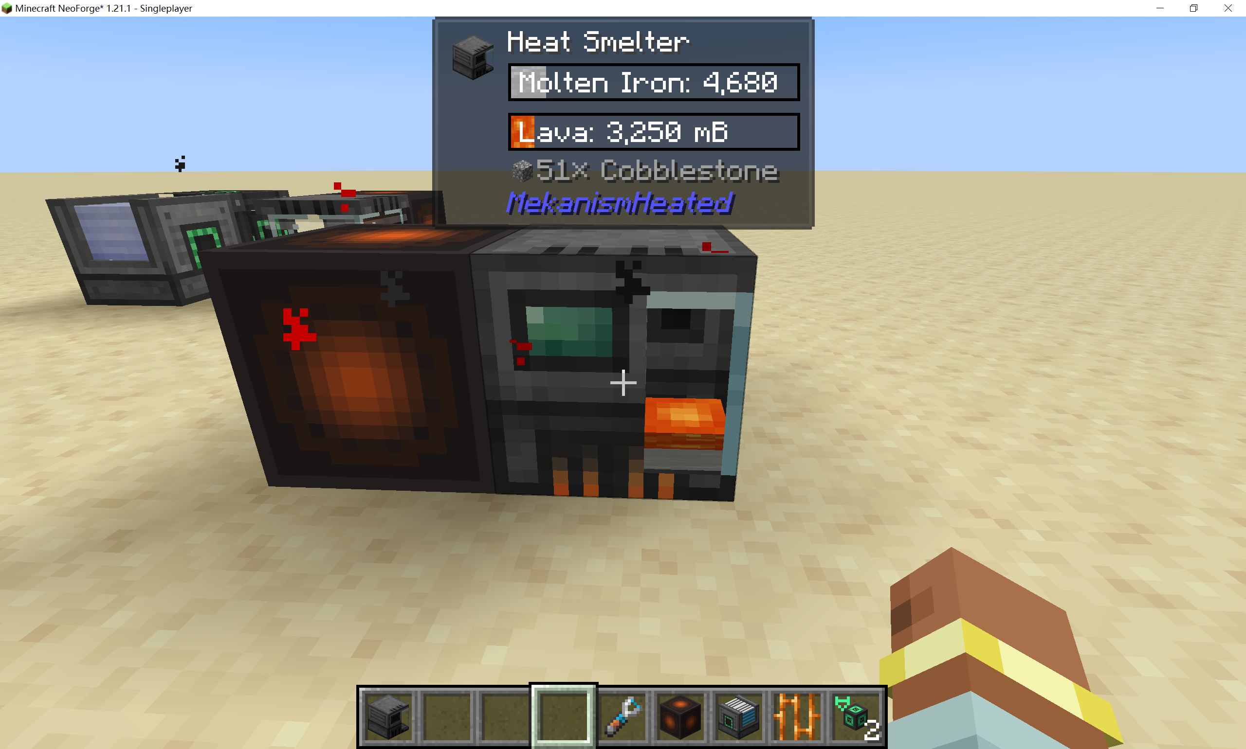 A heat smelter containing liquids.