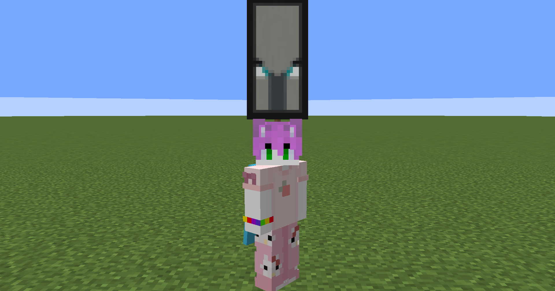 A Minecraft screenshot of an omnious banner being worn by a player