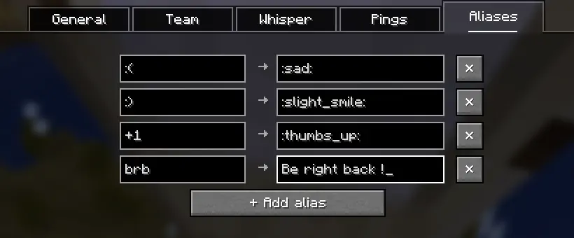 ![Example of custom aliases in the config menu