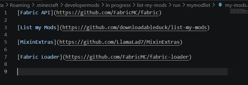 /listmymods md file