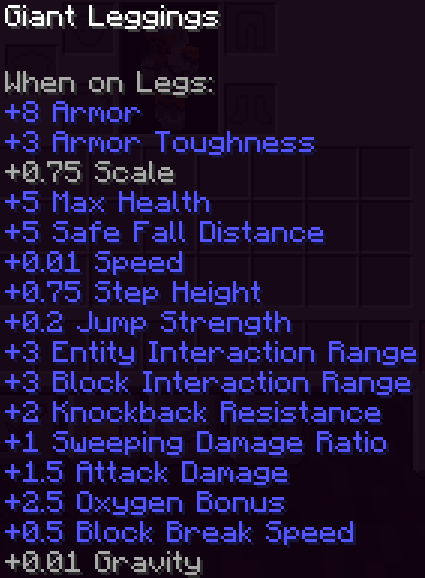 Stats of the giant leggings