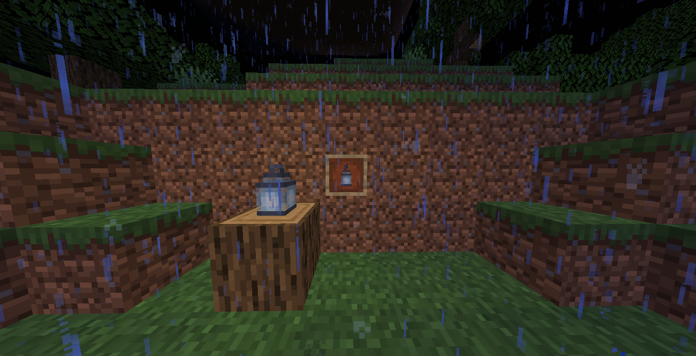 The Mistspread Lantern in an item frame and on an oak log