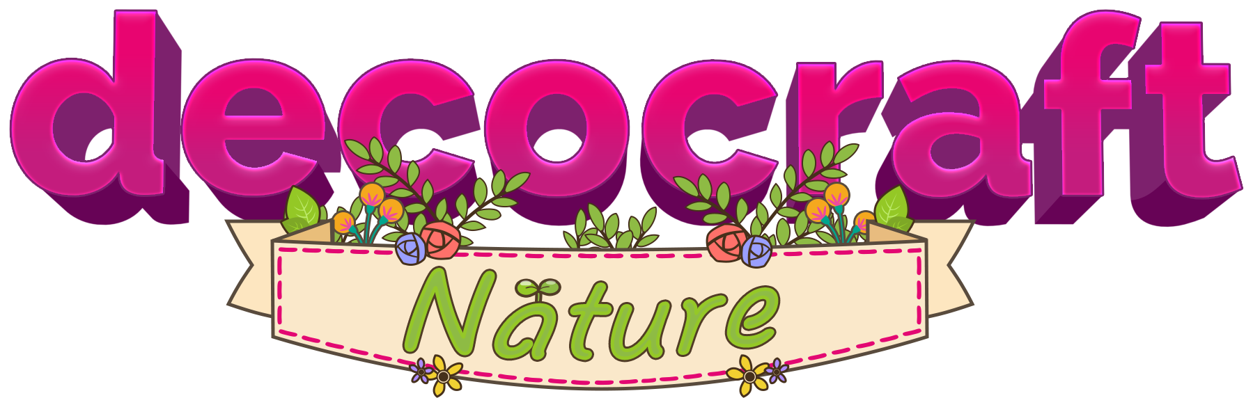 Keyart for decocraft showing the logo and some of the plants included in the mod.