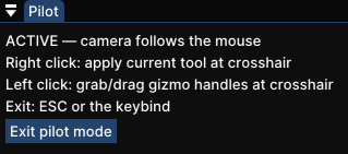 Piloting: cursor captured, crosshair active