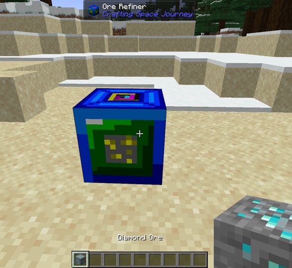 Showing a diamond ore being placed on a Ore Refiner.