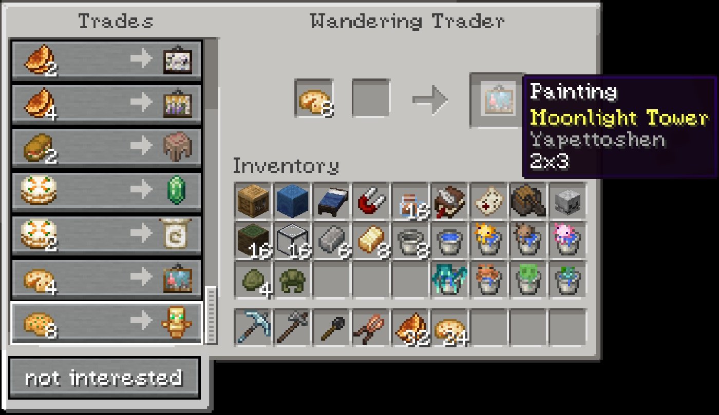 Wandering traders offer valuable items in exchange for a good meal. They are a source of several unique paintings. Send them away if you don't want to trade.