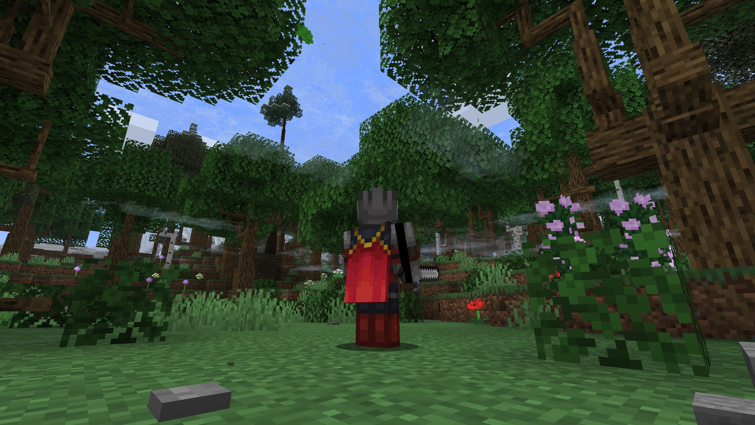 Immersive forest with player standing in it.