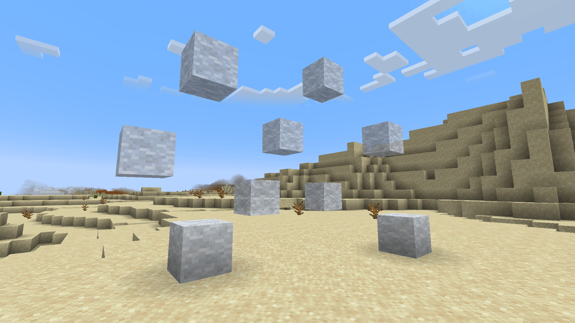 Ghost blocks floating in the air in a desert