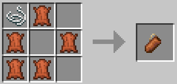 Recipe is described by: top row is {string, leather, empty}, Middle row is {leather, empty, leather}, Bottom row is {leather, leather, empty}