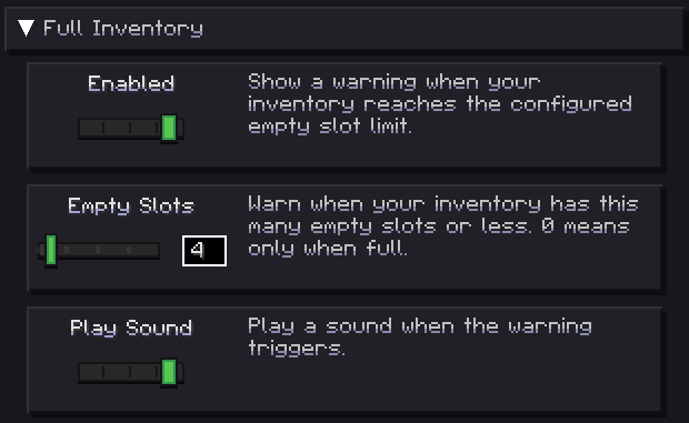 Full Inventory Warning screenshot