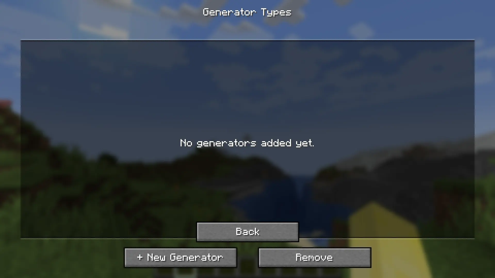 "Generator types" menu