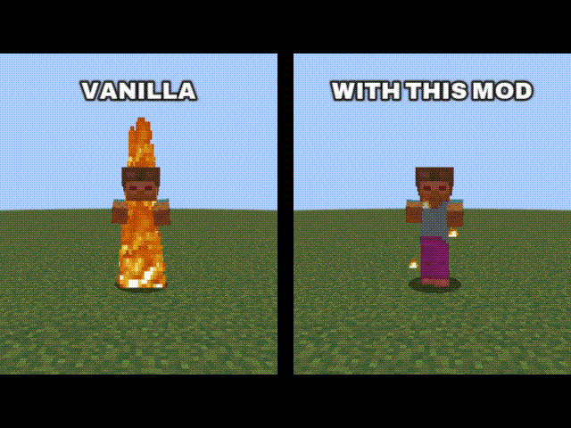 Burning mobs particles was heavily reduced to make gaming experience smoother