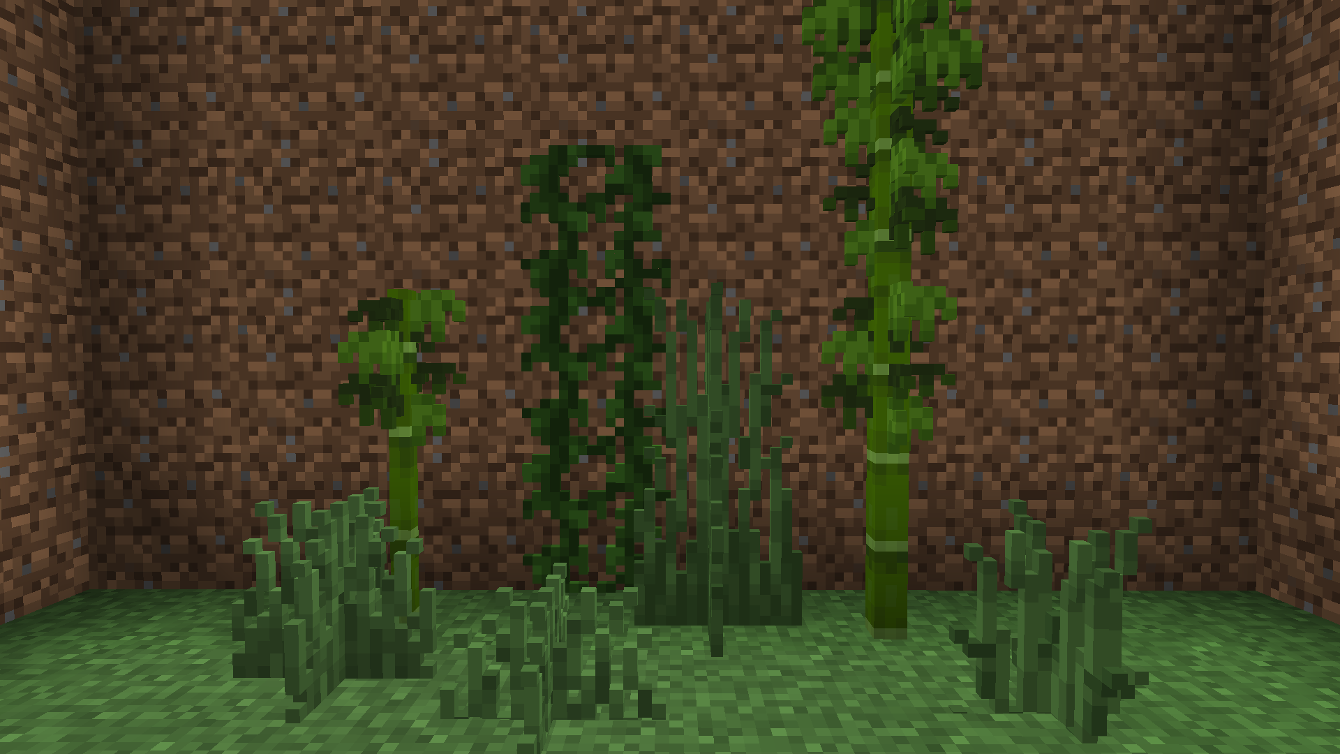 3D models of grass, bamboo, and vines.