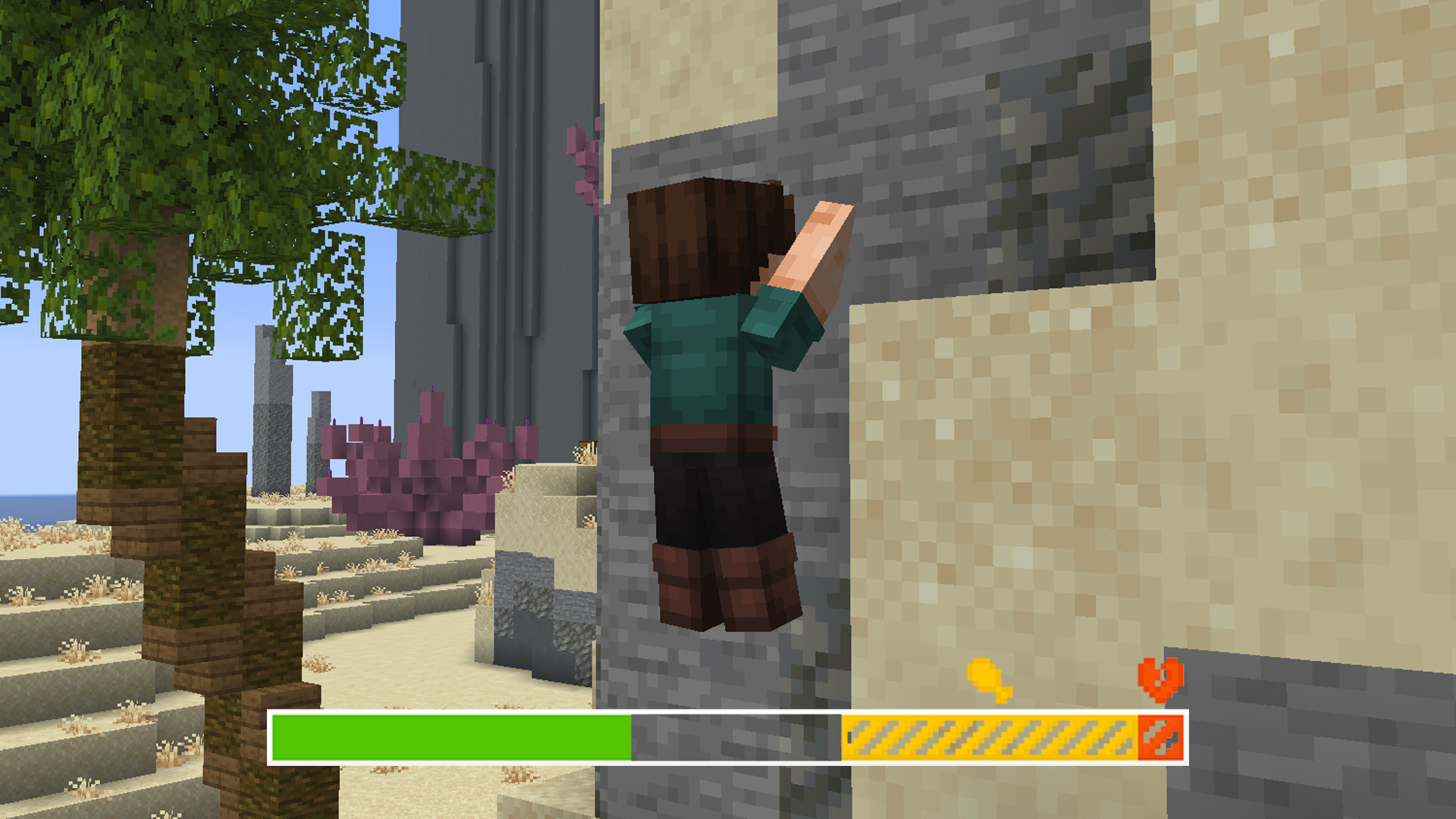 player climbing on flat surface with stamina bar shown