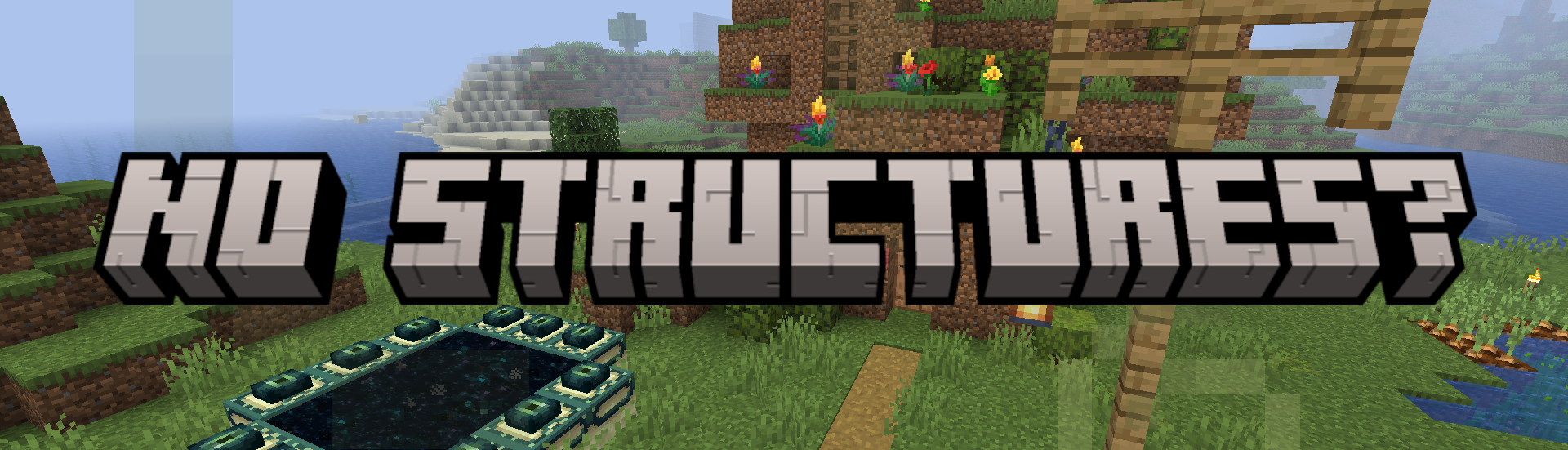 Title card displaying "No Structures?" with a player built End Portal Frame shown