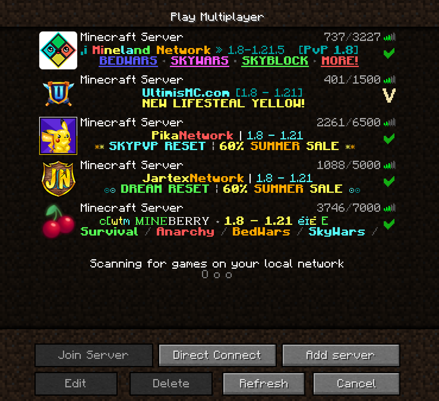 Every server pinged properly