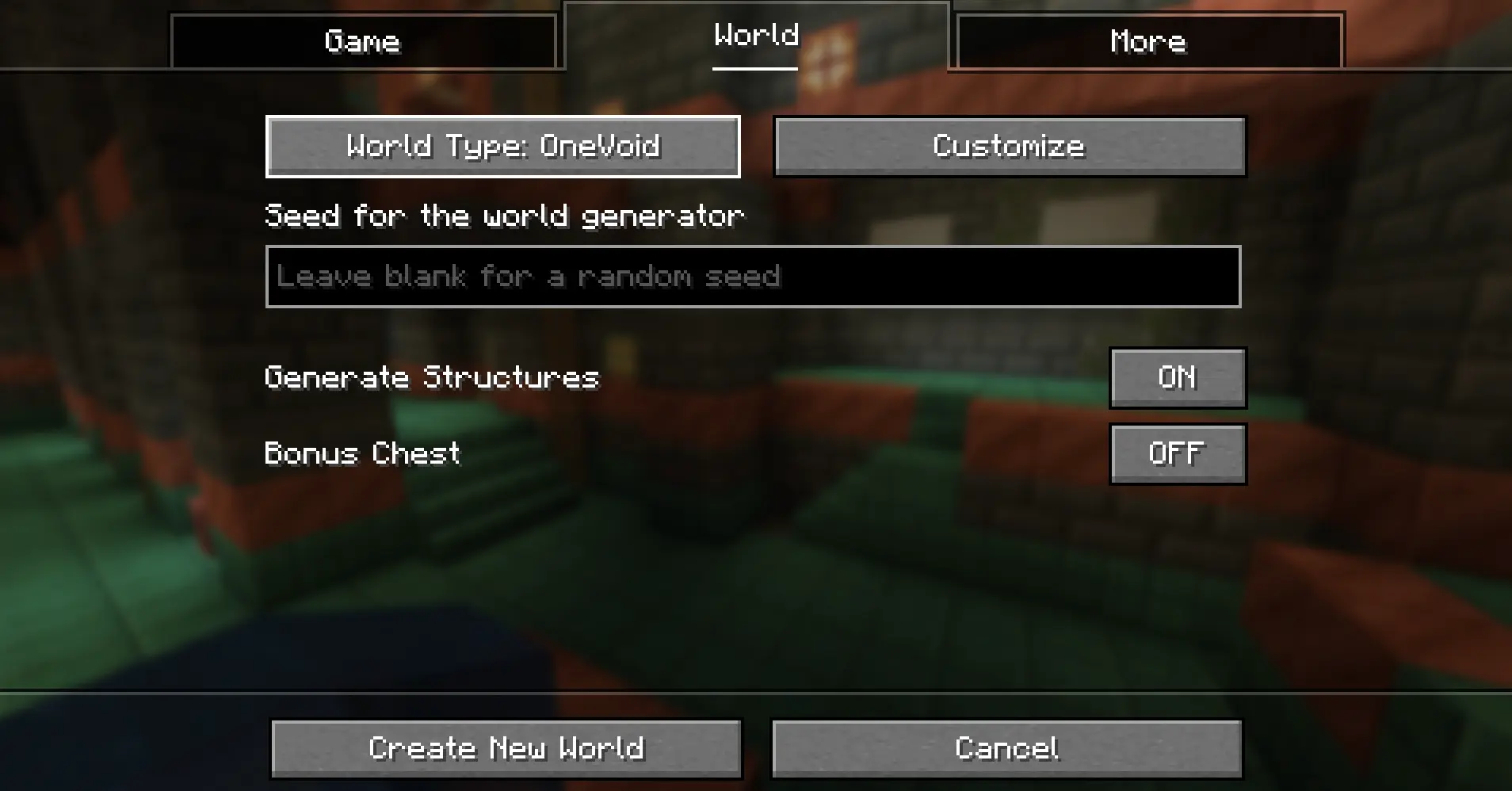 when makeing a new world click world type till ONEVOID is present