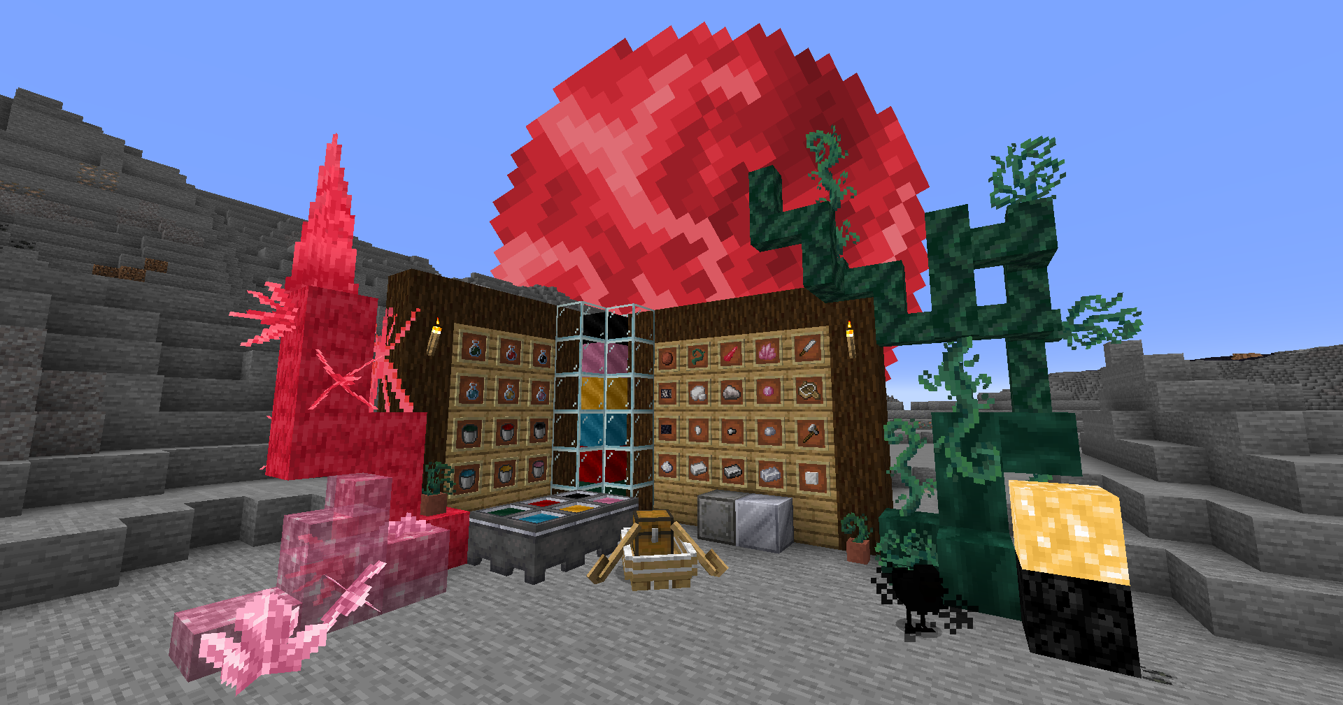 A showcase of the different items and blocks introduced by Worldsinger on Lumar