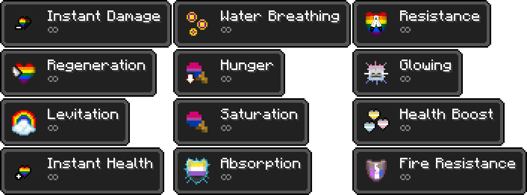 All twelve potion effect icons retextured by the resourcepack.
