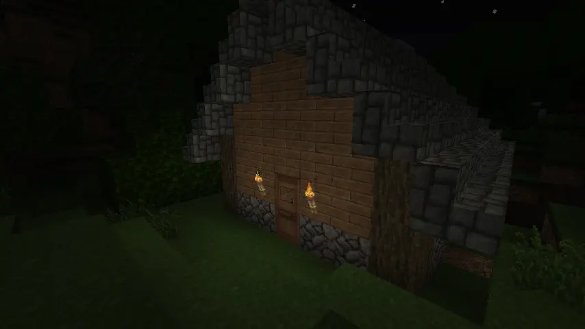Build of a small house in Minecraft Beta 1.7.3 with the texture pack on