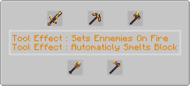 Blazed Netherite tools description : Tool sets ennemies on fire and Tool automaticly smelts block
