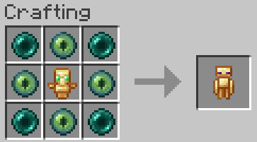Teleporting Totem of Undying crafting recipe, 4 ender pearls and 4 eyes of ender around a totem