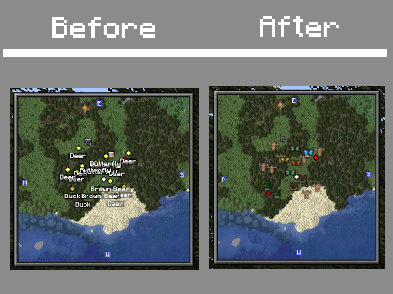 Before, without the resource pack, and after, with it.