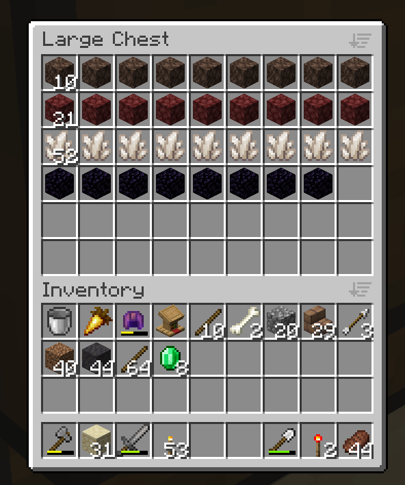 4 different item types sorted in rows, with the spread option enabled.