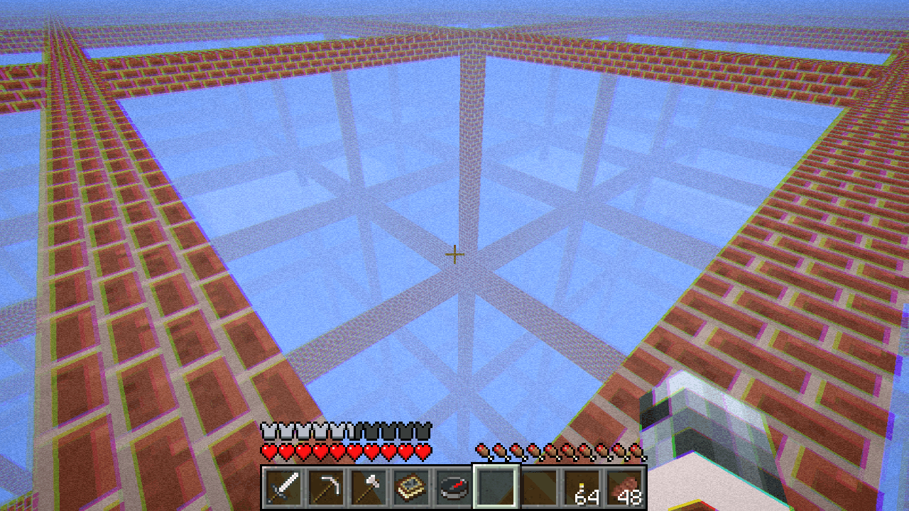Players stands in a world of endless brick pillars and bridges, you can't see the bottom from here.